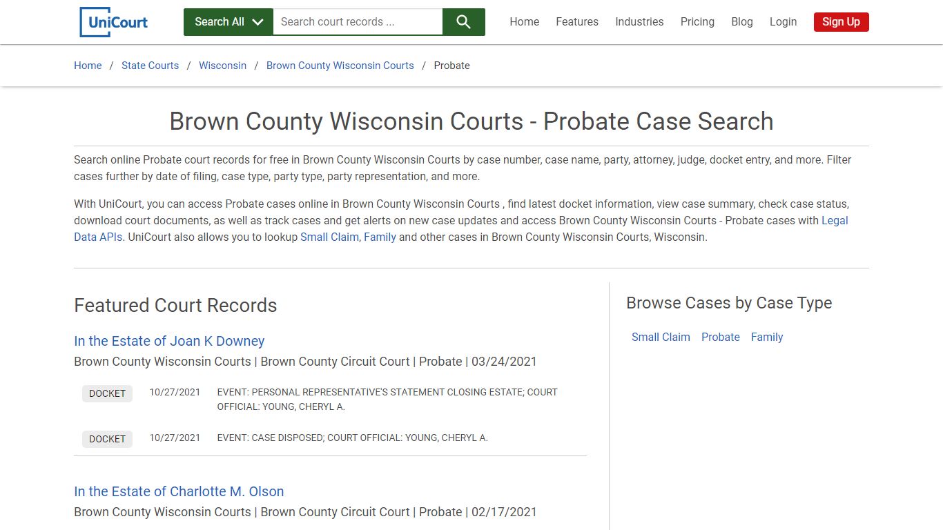 Brown County Wisconsin Courts - Probate Case Search